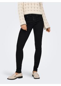Only Damen Skinny-fit-Jeans "ONLWAUW MID WAIST SK VIS BUT DNM", schwarz, modisch, Gr. L, unifarben, Denim/Jeans, Obermaterial: 64% Baumwolle, 22%