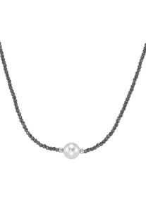 Smart Jewel Damen Collier "mit Edelstein-Kugeln + Muschelkern-Perle, Silber 925", 45cm, Silber 925 (Sterlingsilber), grau, Silber 925