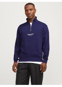 Jack & Jones JACK & JONES Herren Sweatshirt "JORVESTERBRO SWEAT QUARTER ZIP HN NOOS", blau, modisch, Gr. XL, bedruckt, angeraute Sweatware, Obermaterial: 70%