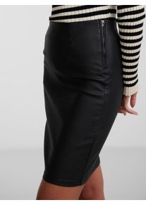 Pieces Damen Lederimitatrock "PCPARO HW COATED SKIRT/NOOS BC", schwarz, modisch, Gr. M, unifarben, Obermaterial: 77% Viskose, 20% Polyamid, 3%