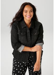 ANISTON PLUS Damen Jeansjacke, schwarz, casual, Gr. 44, Abriebeffekte, unifarben, Denim/Jeans, Obermaterial: 98% Baumwolle, 2% Elasthan, Jacken, mit