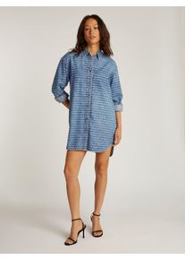 Tommy Jeans Damen Hemdblusenkleid "RELAXED SHIRT DRESS AI6056 EXT", blau, casual, Gr. XL, gemustert, Denim/Jeans, Obermaterial: 54% Baumwolle, 46%