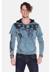 Cipo & Baxx CIPO & BAXX Herren Kapuzensweatshirt "Sweatshirts", blau, casual, Gr. L, bedruckt, 100% Baumwolle, Sweatshirts, im Lagenlook, CL-279