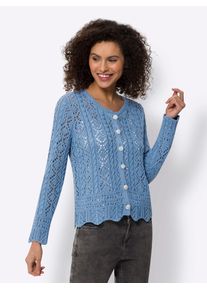 Heine Damen Ajourstrickjacke, blau, Gr. 40, unifarben, 50% Baumwolle, 50% Polyacryl, Strickjacken
