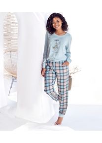 Vivance Dreams Damen Pyjama, Gr. 36, blau, Obermaterial: 100% Baumwolle, Homewear-Sets, mit Frontdruck