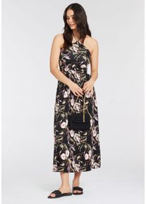Laura Scott Damen Maxikleid, schwarz, Gr. 48, gemustert, Single Jersey, Obermaterial: 95% Viskose, 5% Elasthan, Kleider, mit femininen Allover-Print