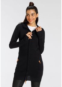 Kangaroos Damen Kapuzenstrickjacke, schwarz, casual, Gr. 40, unifarben, kontrastfarbene Details, Strick, Obermaterial: 50% Baumwolle, 50% Polyacryl,