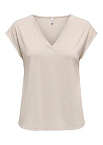 Only Damen V-Shirt "ONLFREE S/S MODAL V-NEC TOP BOX JRS NOOS", grau, casual, Gr. L, unifarben, Jersey, Obermaterial: 70% Modal, 30% Polyester, Shirts