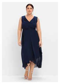 sheego Damen Abendkleid "Große Größen", blau, elegant, Gr. 54, unifarben, Obermaterial: 100% Polyester;Futter: 100% Polyester, Kleider, in Wickeloptik