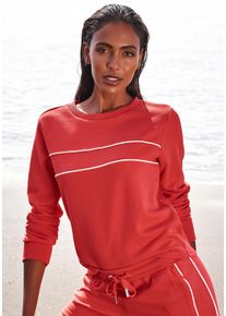 H.I.S. H.I.S Damen Sweatshirt, Gr. 36, rot, Interlock, Obermaterial: 60% Baumwolle, 40% Polyester, unifarben, Basic, Sweatshirts, mit Piping auf der Brust,