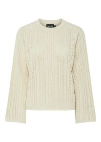 Pieces Damen Rundhalspullover "PCNUKA LS O-NECK KNIT NOOS BC", beige, modisch, Gr. M, unifarben, Strick, Obermaterial: 100% Baumwolle, Pullover