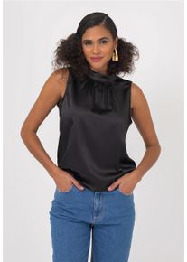 FRESHLIONS Damen Klassische Bluse, schwarz, casual, Gr. S, unifarben, 100% Polyester, Blusen, mit hohem Kragen