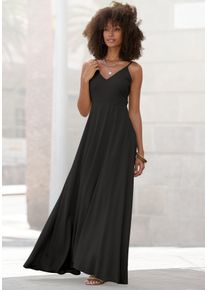 Lascana Damen Maxikleid, schwarz, modisch, Gr. 38, unifarben, Web, Obermaterial: 100% Viskose, Kleider, aus gewebter Viskose, Cut-Out am Rücken,