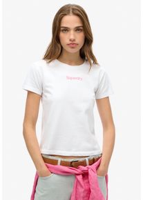 Superdry Damen Kurzarmshirt "CORE LOGO CITY FITTED TEE", weiß, casual, Gr. M, bedruckt, Single Jersey, Obermaterial: 100% Baumwolle, Shirts
