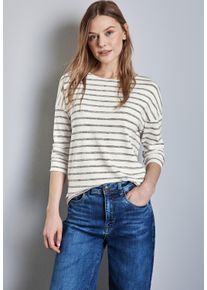 Street One Damen Langarmshirt, weiß, casual, Gr. 44, gestreift, Stoff, 54% Viskose, 42% Polyester, 4% Elasthan, Shirts, aus softem Materialmix