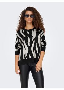 Only Damen Strickpullover "ONLMONTANA LS JQ LOOSE O-NECK CC KNT", schwarz, modisch, Gr. XL, gemustert, Strick, Obermaterial: 82% Viskose, 18% Nylon,