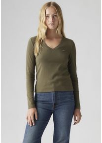 Levi's LEVI'S Damen Langarmshirt "ESSENTIAL HM LS VNECK", bunt, casual, Gr. S, unifarben, Single Jersey, Obermaterial: 100% Baumwolle, Shirts, mit Logo