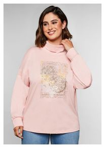 sheego Damen Rollkragenshirt "Große Größen", rosa, feminin, Gr. 44, bedruckt, Obermaterial: 50% Baumwolle, 50% Modal, Shirts, mit Ballonärmeln und