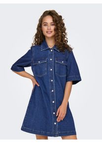 Only Damen Jeanskleid "ONLBELLE S/S BUTTON DRESS DNM GUA NOOS", blau, modisch, Gr. S, unifarben, Denim/Jeans, Obermaterial: 100% Baumwolle, Kleider