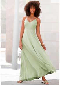 Lascana Damen Maxikleid, grün, modisch, Gr. 40, unifarben, Web, Obermaterial: 100% Viskose, Kleider, aus gewebter Viskose, Cut-Out am Rücken,