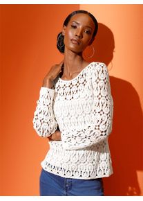 CRÉATION L CREATION L Damen Ajourpullover "Modal-Mix-Pullover", beige, Gr. 38, unifarben, 50% Baumwolle, 50% Modal, Pullover