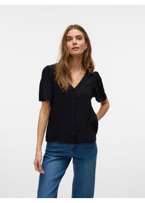 Véro Moda VERO MODA Damen Kurzarmbluse "VMALBA SS V-NECK SHIRT WVN GA", schwarz, modisch, Gr. M, unifarben, Web, Obermaterial: 100% Viskose, Blusen
