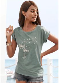 Vivance Damen T-Shirt "mit Frontdruck "Pusteblume"", grün, casual, Gr. 44, bedruckt, Obermaterial: 100% Baumwolle, Shirts, aus weicher