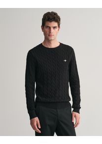 Gant Herren Strickpullover "COTTON CABLE C-NECK", schwarz, Basic, Gr. XL, Strick, Obermaterial: 100% Baumwolle, Pullover, mit Wappen-Logostickerei