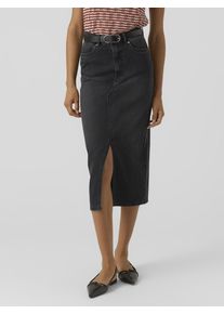 Véro Moda VERO MODA Damen Maxirock "VMVERI HR CALF DENIM SKIRT GA NOOS", schwarz, modisch, Gr. S, unifarben, Denim/Jeans, Obermaterial: 99% Baumwolle, 1%