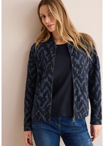 Cecil Damen Cardigan, blau, casual, Gr. XXL, Strukturmuster, Stoff, 72% Polyester, 25% Viskose, 3% Elasthan, Strickjacken, mit Elastiksaum