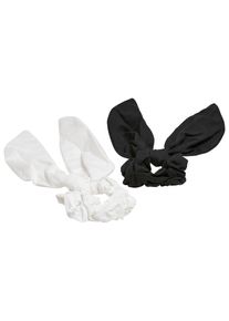 Urban Classics Damen Schmuckset "Urban Classics Unisex Scrunchies With XXL Bow 2-Pack", schwarz-weiß, unifarben, Baumwolle, Schmuck-Sets