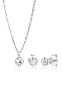 Elli Damen Schmuckset "Basic Solitär Kristalle 925 Sterling Silber", OneSize,mit Stein, weiß, Silber 925 (Sterlingsilber), Schmuck-Sets