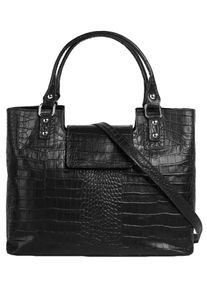 CLUTY Damen Henkeltasche, schwarz, Leder, Reptilienprägung, Taschen, echt Leder, Made in Italy