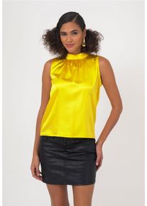 FRESHLIONS Damen Klassische Bluse, gelb, casual, Gr. M, unifarben, 100% Polyester, Blusen, mit hohem Kragen