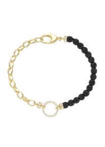 Damen Armband "mit schwarzen Achat-Kugeln und Zirkonia, Silber 925", 19cm, Silber 925 (Sterlingsilber), gold, Giorgio Martello MILANO, Silber 925