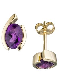 Jobo Damen Paar Ohrstecker, Gelbgold 333, gold, Gelbgold 333, Ohrringe, oval 333 Gold mit Amethyst