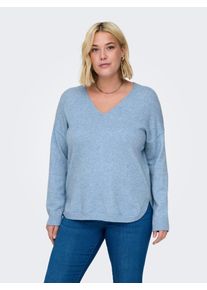 Only CARMAKOMA Damen V-Ausschnitt-Pullover "CARMARGARETA LS PULLOVER KNT NOOS", blau, casual, Gr. L, meliert, Strick, Feinstrick, Obermaterial: 50%