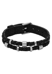 Fossil Armband "JEWELRY, JF04473040", Edelstahl-Leder, schwarz, Edelstahl, Leder, Armbänder