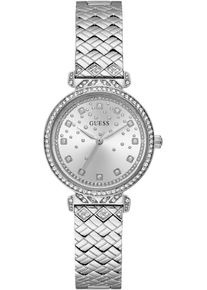 Guess Damen Quarzuhr "ENCHANTMENT", silber, Armbanduhren, Armbanduhr, Damenuhr, Kristallsteine, Mineralglas, Lederarmband