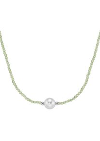 Smart Jewel Damen Collier "mit Edelstein-Kugeln + Muschelkern-Perle, Silber 925", 45cm, Silber 925 (Sterlingsilber), grün, Silber 925