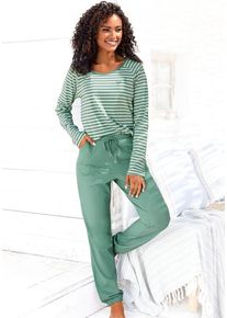 Vivance Dreams Pyjama Grün Gr. 32/34 für Damen. Rundhals und Stickerei. Bequem. Nachhaltig.