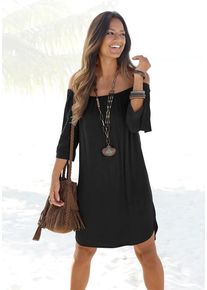Lascana Blusenkleid schwarz Gr. 42 für Damen. Mit Carmenausschnitt. Figurumspielend