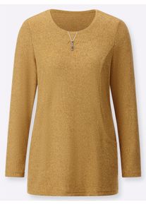 sheego Gro&szlig;e Gr&ouml;&szlig;en Langarmshirt in angerauter Qualit&auml;t, ocker-schwarz-meliert, Gr&ouml;&szlig;e 54 - Damen