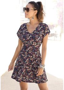 Vivance Sommerkleid mehrfarbig Gr. 34 für Damen. Tiefer V-Ausschnitt und Allover-Druck. Figurumspielend