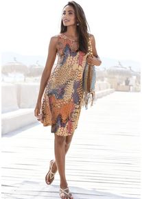 Buffalo Strandkleid mehrfarbig Gr. 34 für Damen. V-Ausschnitt und Allover-Druck. Figurumspielend