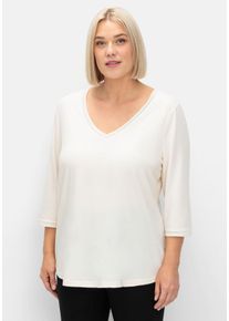 Große Größen 3/4-Arm-Shirt mit V-Ausschnitt, in leichter A-Linie Gr. 56/58 beige von sheego für Damen