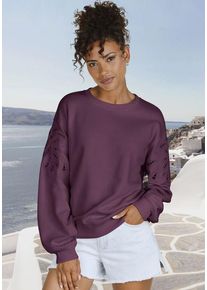 Vivance Sweatshirt violett Gr. 32/34 für Damen. Rundhals und Stickerei. Figurumspielend. Nachhaltig.