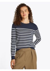 Tommy Hilfiger Damen Rundhalspullover "CO JERSEY STITCH LS C-NK SWT"schwarz night navy, ivory petal, casual, Gr. XXXL, gestreift, Strick,