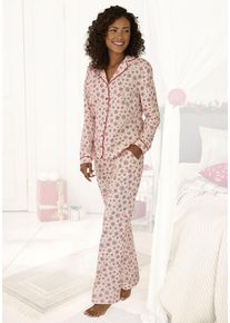 Lascana Schlafanzug mehrfarbig Gr. 32/34 für Damen. V-Ausschnitt und Allover-Druck. Basic. Nachhaltig.