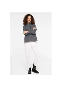 Langarmbluse SENSES.THE LABEL, Damen, Gr. XL, grau, Denim/Jeans, Material: 100% Baumwolle, unifarben, relaxed fit normal, hoch geschlossener Ausschnitt, eingesetzt 1-Knopf-Manschette, Blusen, aus Baumwolle